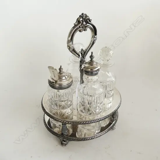 VICTORIAN SILVER PLATED 4-PIECE CRUET SET, OVAL SHAPE,H.240mm