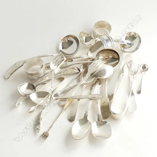 ASST SILVER PLATE CUTLERY & NAPKIN RINGS