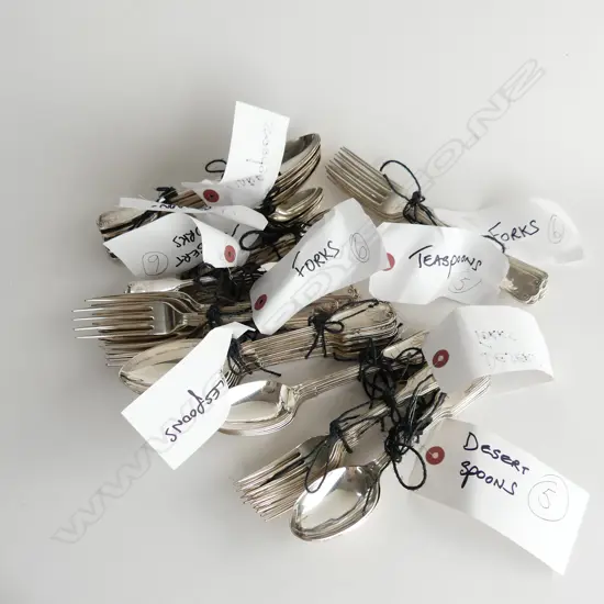 56 PCE 12 PLACE SILVER PLATE SHELL PATTERN CUTLERY, FIDDLE SHAPE w. THREAD...