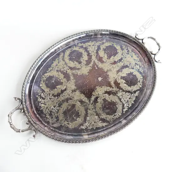 LARGE ANTIQUE SILVER PLATE TWO HANDLED TRAY L.750mm