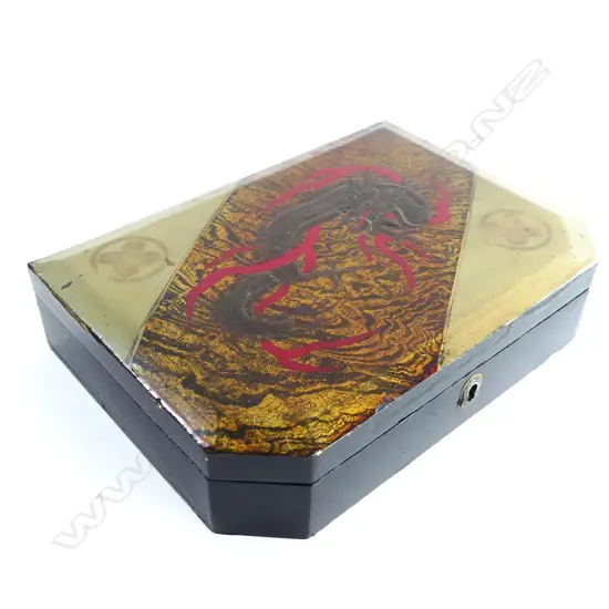 ORIENTAL DRAGON LACQUER WOODEN BOX L. 245MM