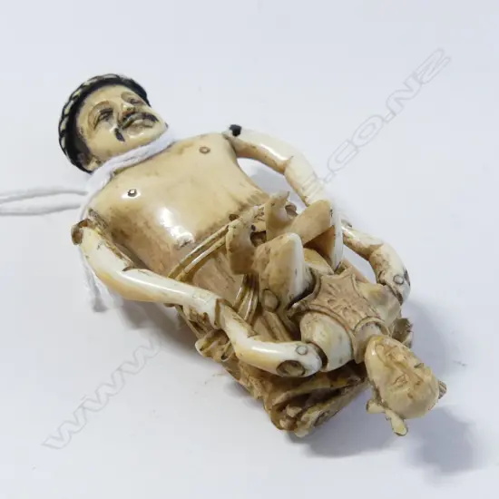 ANTIQUE CARVED IVORY TWIRLING ACROBAT FIGURE missing legs w faults