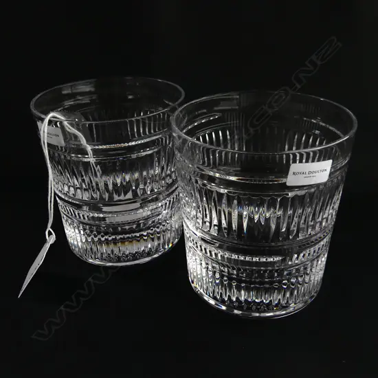 PAIR ROYAL DOULTON LEAD CRYSTAL VERNE TUMBLERS, NEW IN BOX 