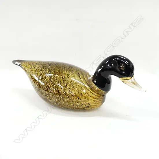 LG MURANO GLASS DUCK WITH GOLD FLECKS, BY GABBIANI OF VENICE (SIGNED) L. 310mm