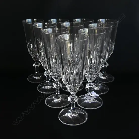 10 FLUTED CRYSTAL CHAMPAGNE GLASSES