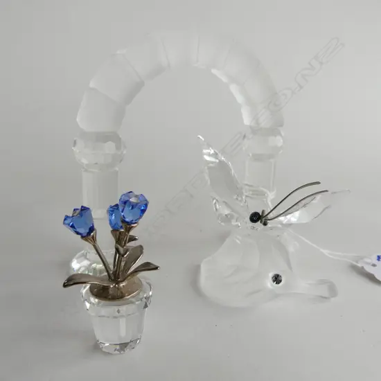 3 PCES SWAROVSKI CRYSTAL; BUTTERFLY, FLOWER POT, ARCH (BOXED) H.90mm
