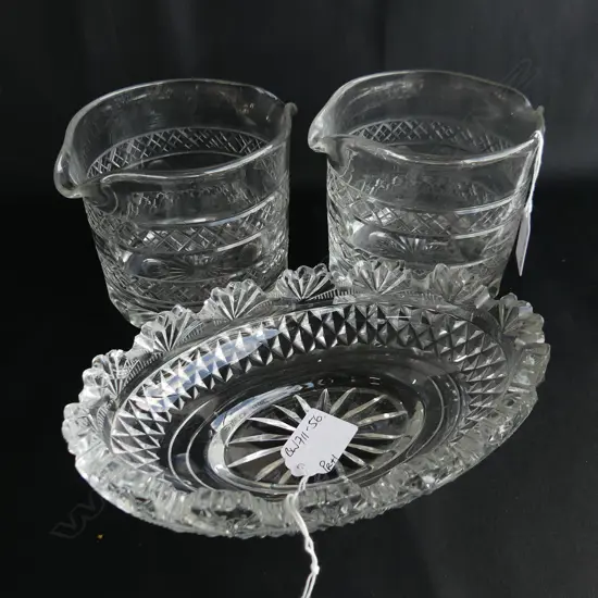 2 QUALITY 19THC CUT CRYSTAL GLASS RINSERS & OVAL DISH