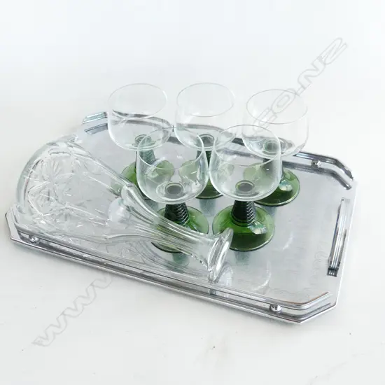DECO STYLE TRAY 445x280mm, 5 LG GERMAN ROEMER WINE GLASSES, DECANTER H.250mm