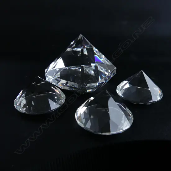 FOUR OVERSIZE GLASS DIAMONDS FROM JEWELLER'S SHOP DISPLAY