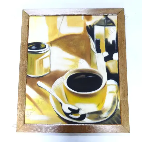 AGNES WOOD 'COFFEE (STILL LIFE) ACRYLIC ON BOARD 600x500mm