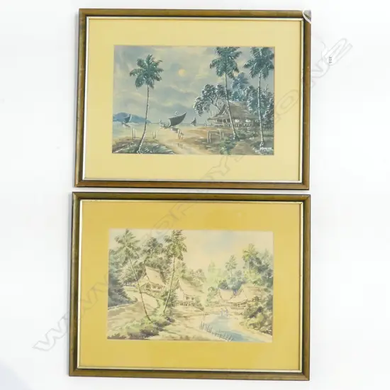 PR ACRYLICS DEPICTING STH EAST ASIAN VILLAGE LIFE 380MMX290MM