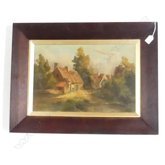 EARLY 20thC VILLAGE OIL ON BOARD SIGNED D.A. 300x450mm