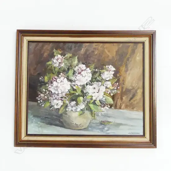 HUTCHINSON FLORAL SILL LIFE, OIL ON BOARD 460x580mm