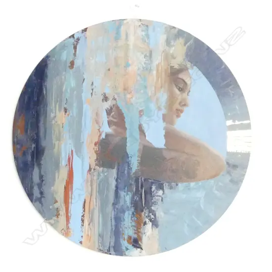 MEREDITH MARSONE ABSTRACT PORTRAIT, OIL ON BOARD 600mm dia