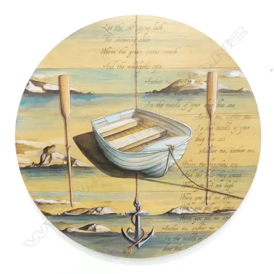 JUSTINE M. HAWKSWORTH 'ANCHOR ME' ACRYLIC ON BOARD 1000mm dia 