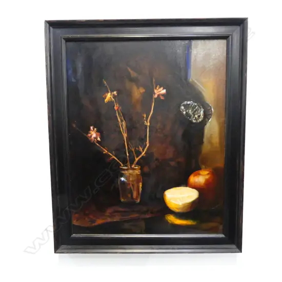GARY COLLINS (UNSIGNED) DARK STILL LIFE, OIL ON CANVAS 735x585mm