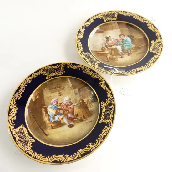 2 SEVRES DAVID TENIERS CABINET PLATES, C1844  DIA 240MM