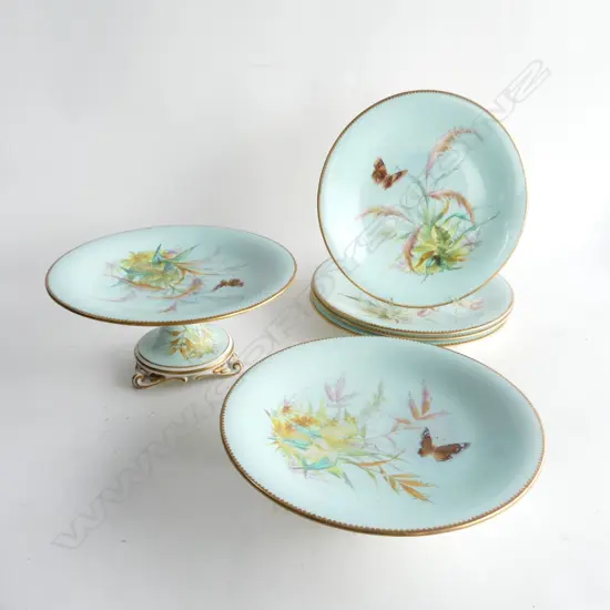6 PCE VICTORIAN DESSERT SET; 2 COMPORTS, 4 PLATES 230mm dia