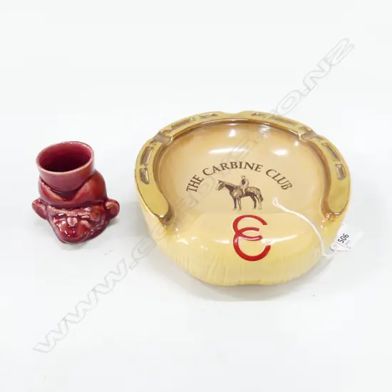 CROWN LYNN;  PINK MONKEY EGG CUP & CARBINE CLUB ASHTRAY (DIA 180 MM)