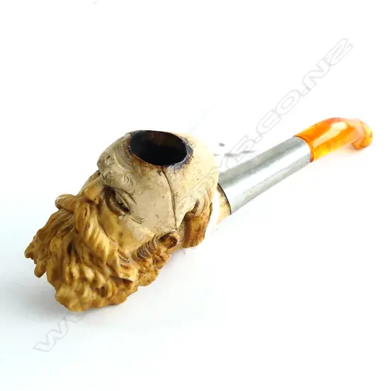 MEERSCHAUM CARVED CHARACTER PIPE OF MAN WITH MOUSTACHE & BEARD L. 115MM