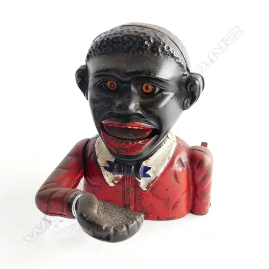 CAST IRON 'LITTE JOE BANK' WHITE COLLAR JOHN HARPER LTD. ENGLAND C.1920 H.130mm