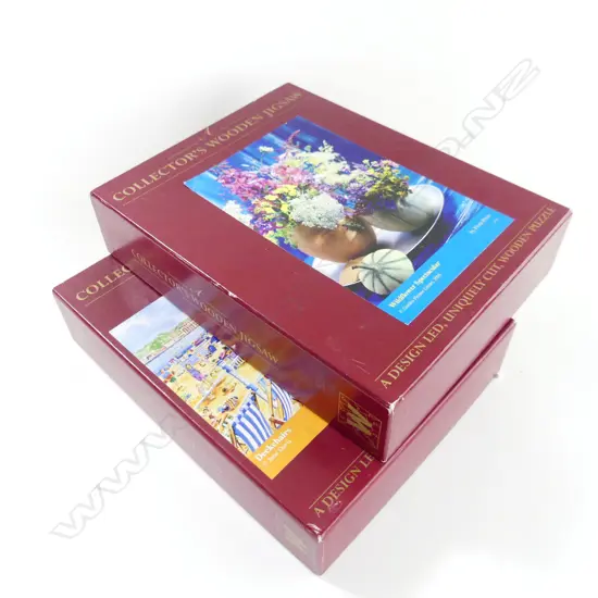 2 WENTWORTH COLLECTORS WOODEN JIGSAW PUZZLES, DECK CHAIRS & WILDFLOWER SPECTACULAR, BOTH IN BOXES 