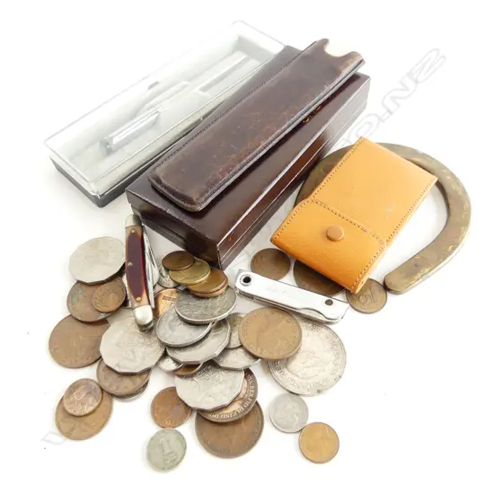 2 CASED PENS; PARKER & SHEAFFER, COINS ETC