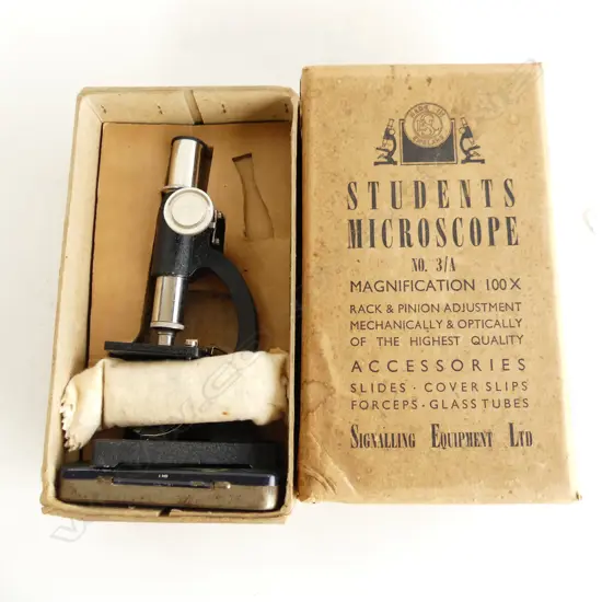 ORIGINAL 1940S STUDENT MICROSCOPE, PROB UNUSED WITH AN OLD REPAIR KIT 