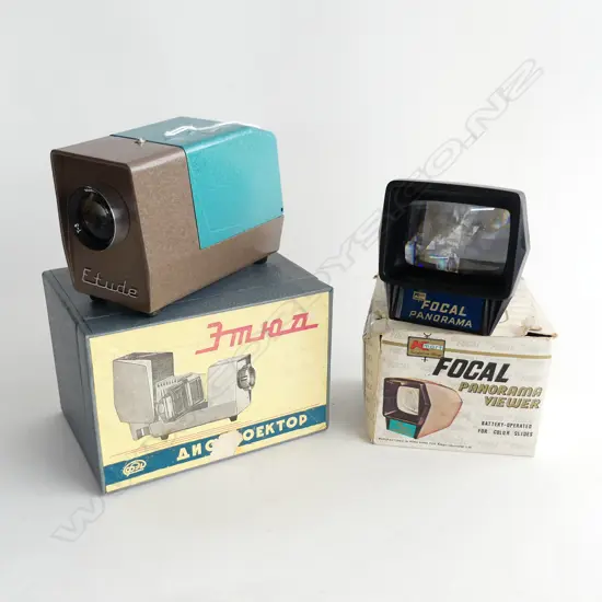 OLD RUSSIAN SLIDE PROJECTOR IN ORIG BOXED & BOXED SLIDE VIEWER