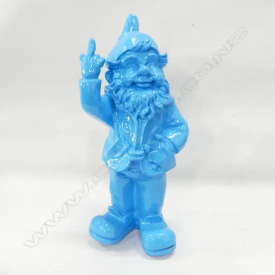 BLUE RESIN GNOME FLIPPING MIDDLE FINGER H.320mm