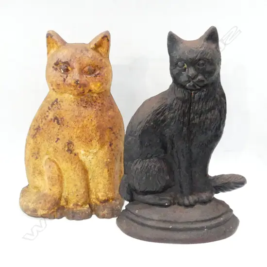 2 VINTAGE CAST IRON CAT DOOR STOPS H.235mm