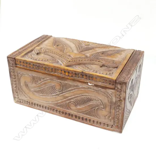 CARVED WOODEN MAORI BOX  235 X 135mm