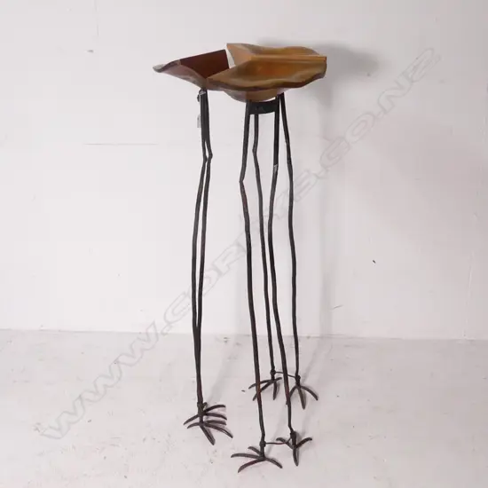 3 WOOD & METAL SCULPTURES w. BIRD LIKE LEGS H.1100mm