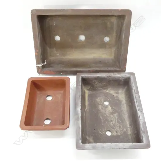 3 VINTAGE GRADUATED SIZE BONZAI PLANTERS lgest 335 x 235mm