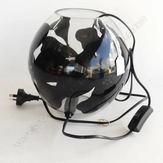 CONTEMPORARY SPHERICAL GLASS LAMP w. BLACK FLORAL DESIGN H.210mm