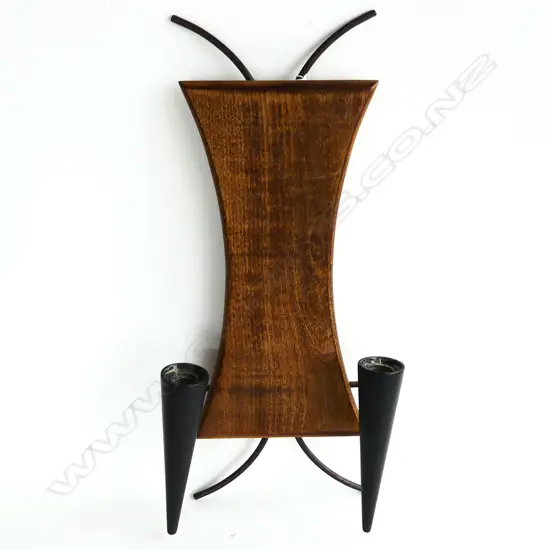 MID CENTURY WALL SCONCE CANDLE HOLDER ON OAK MOUNT L. 500mm