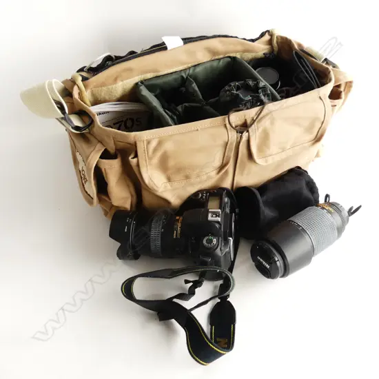 CANVAS CAMERA BAG CONTENTS NIKON D700-S DIGITAL CAMERA 6X NIKON LENSES D70-S MANUAL NIKON CA-1 MULTI FILTERS IN CASE