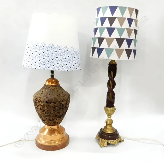 2 VINTAGE LAMPS; BARLEY TWIST H.680mm & CORK