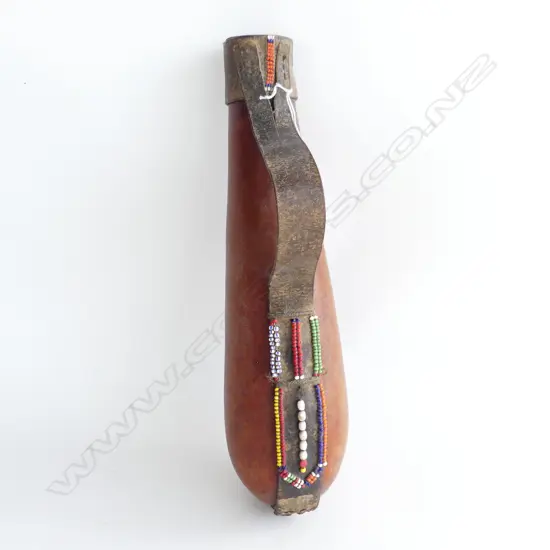 LEATHER GOURD WATER BOTTLE WITH BEADING L. 350MM