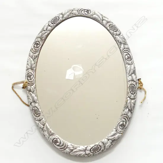 VINTAGE SILVER PAINTED OVAL MIRROR 500x350mm
