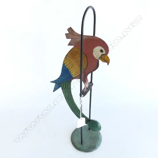 PAINTED METAL CONTER-BALANCED PARROT ON STAND H.400mm