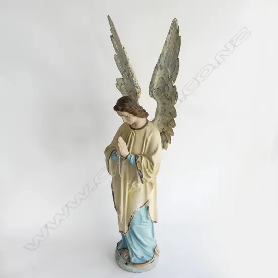 VINTAGE WOOD AND PLASTER PAINTED ANGEL H.850mm