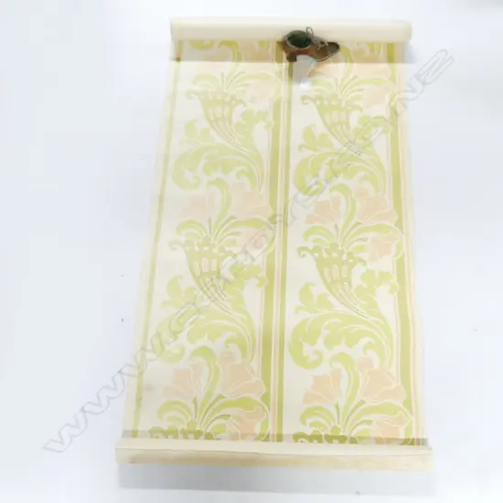 ROLL OF VINTAGE ART NOUVEAU WALLPAPER IN GREEN & PINK FLORAL PATTERN