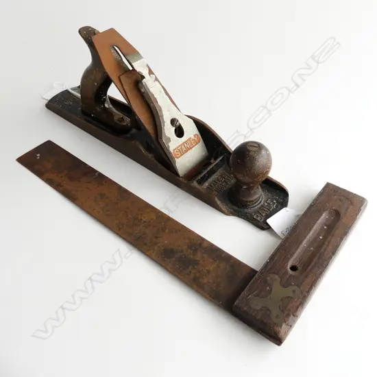 STANLEY NO. 5 PLANE & OLD SET SQUARE L. 350MM