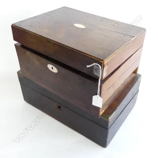 2 ANTIQUE MAHOGANY BOXES W.350mm, BOTH FAULTED