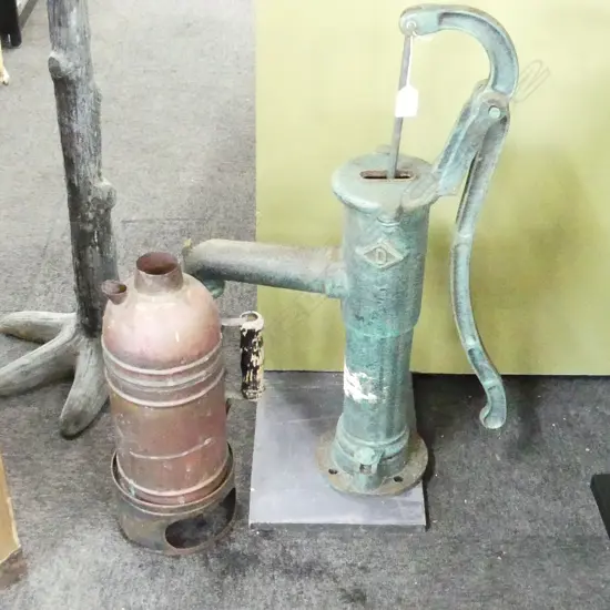 VINTAGE HAND PUMP H.670mm + COPPER CAN H.420mm