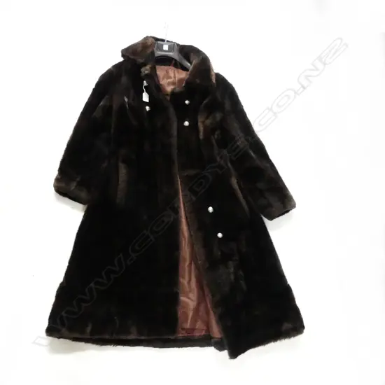DOUBLE BREASTED SIMULATED FRENCH FUR COAT WITH BRASS BUTTONS