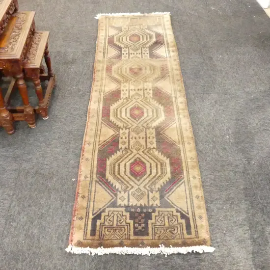 HAND KNOTTED BROWN WOOL PILE RUNNER 1920x530mm