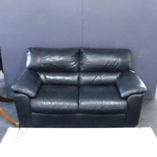 BLACK LEATHER TWO SEATER COUCH 1600x850mm
