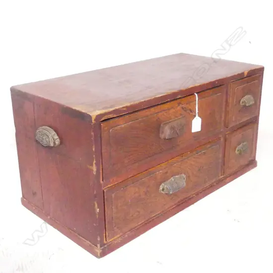 19TH C 4 DRAWER ELM AND CEDAR FILE BOX, 4 DRAWERS, H.300mm